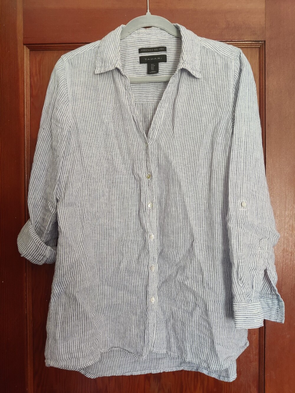 Tahari Womena Blue & White Stripe Button-Down Shirt, Sz S